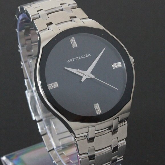 Wittnauer Ladies Dress Watch 8 Diamonds On Black Sun-ray Dial 36mm - Picture 5 of 13